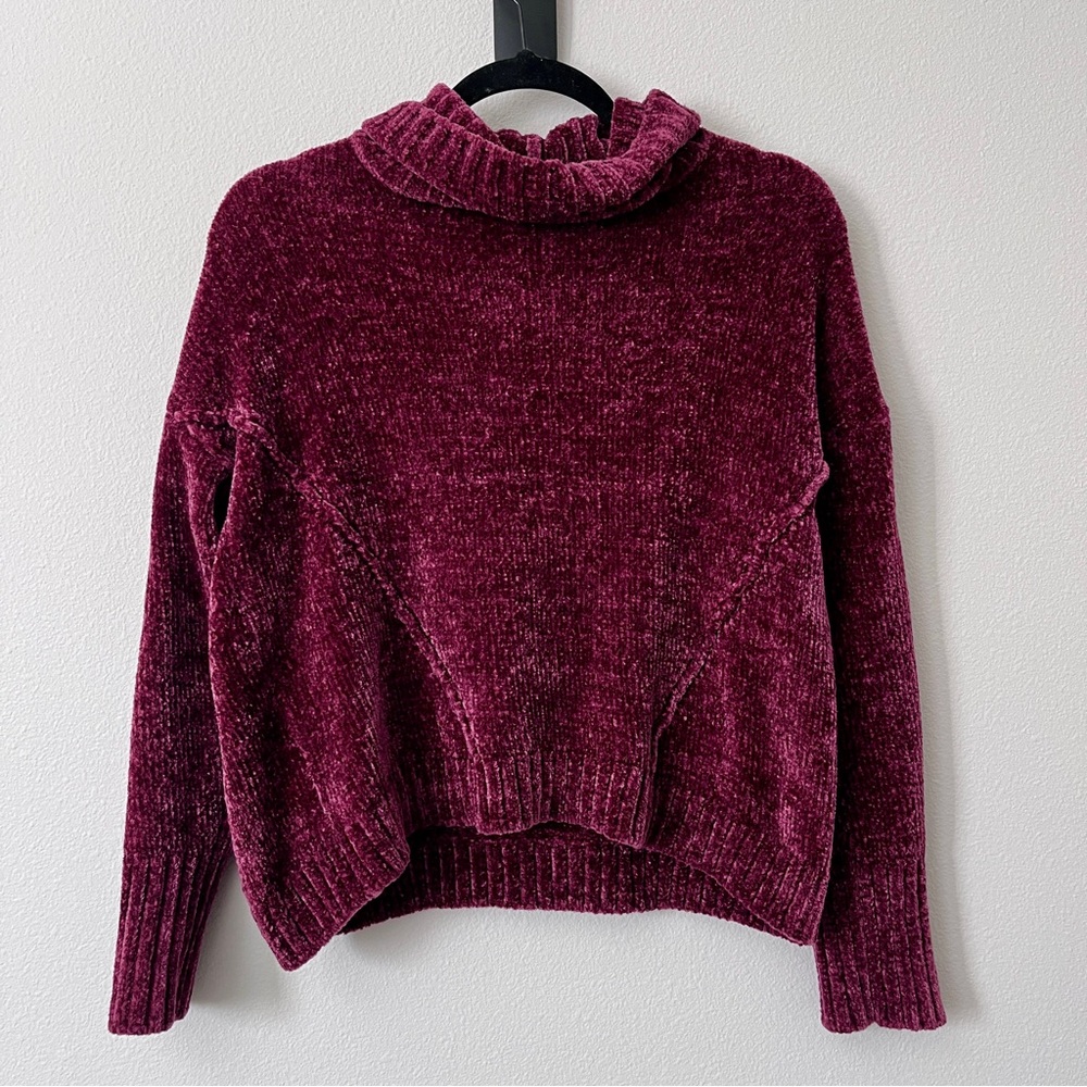 Burgundy Knit Sweater with Cowl Neck
